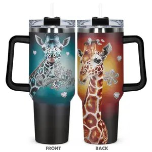 40oz Tumbler with Lid, Cute Giraffe Pattern Stainless Steel Water Bottle, Insulated and Durable, Gift for Any Occasion, Drinkware