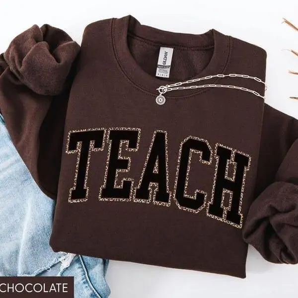 Leopard Teacher Gildan Sweatshirt,Trendy Teacher Sweater, Cute Teacher Gift,Teacher Sweater, New Teacher Gift, Cozy Teacher Appreciation for Educators