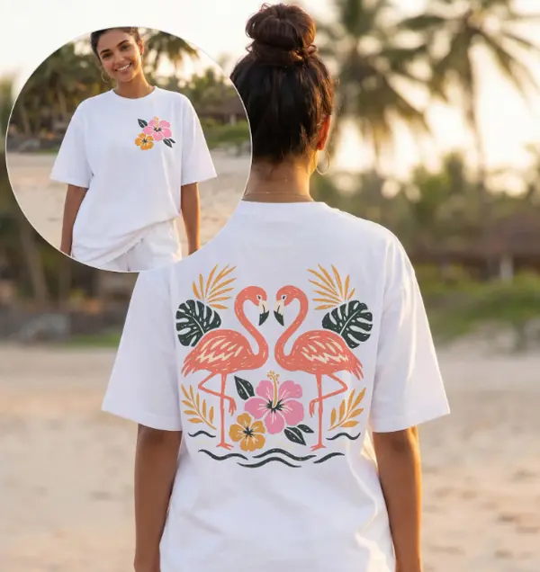 Flamingo Shirt, Front and Back Summer Graphic Tee