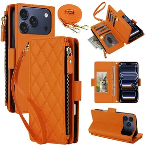 HISTORYOO 9 Cards Slots Holder Wallet Case For iPhone 17 Pro Max 16 15 Plus 14 Pro 13 12 11 Handbag Luxury Large Capacity PU Leather Zipper Cash Coin Purse Bag Flip Kickstand Shockproof Full Body Protection Cover Wristlet Wrist Crossbody Lanyard Strap