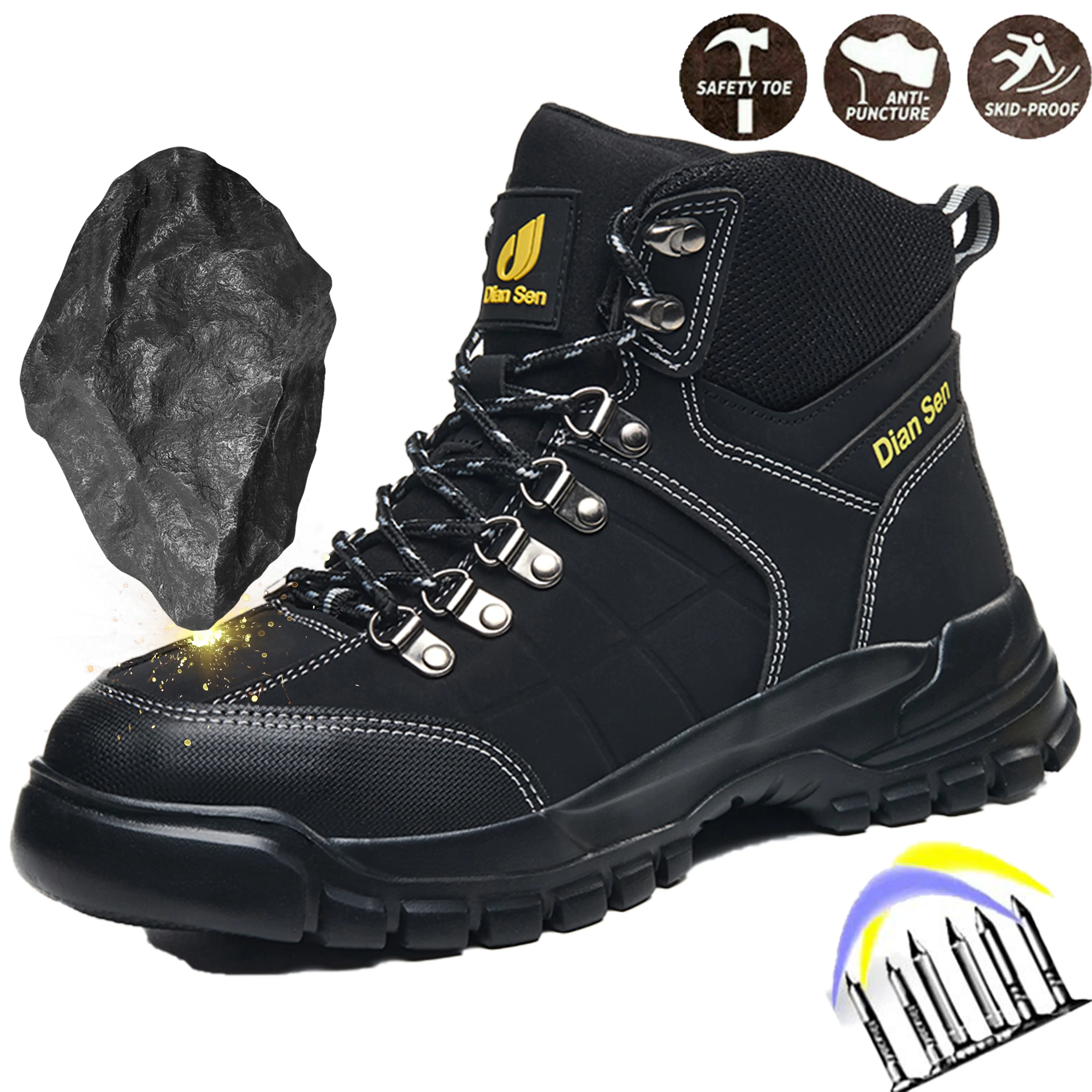 Men's Minimalist Fabric Work Boots, Lightweight Breathable Safety Shoes with Steel Toe & Puncture-Proof Sole for Outdoors & Construction, Breathable Work Boot, Durable Steel Toe, Workboots Footwear, Round Toe