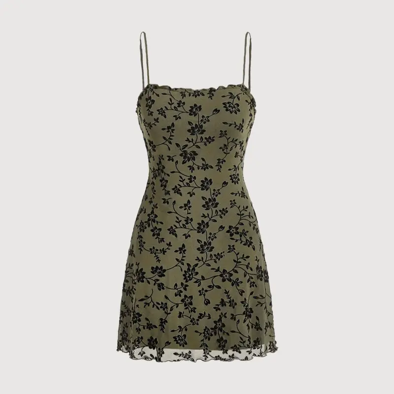 Women's Floral Print Cami Dress, Casual Chic Dress, Y2K Fashion Casual Sleeveless Spaghetti Strap A Line Dress for Daily Outdoor Wear, Ladies Dress for Summer, Casual Boho Fashion, Boho Vintage Floral, Boho Printed Dress
