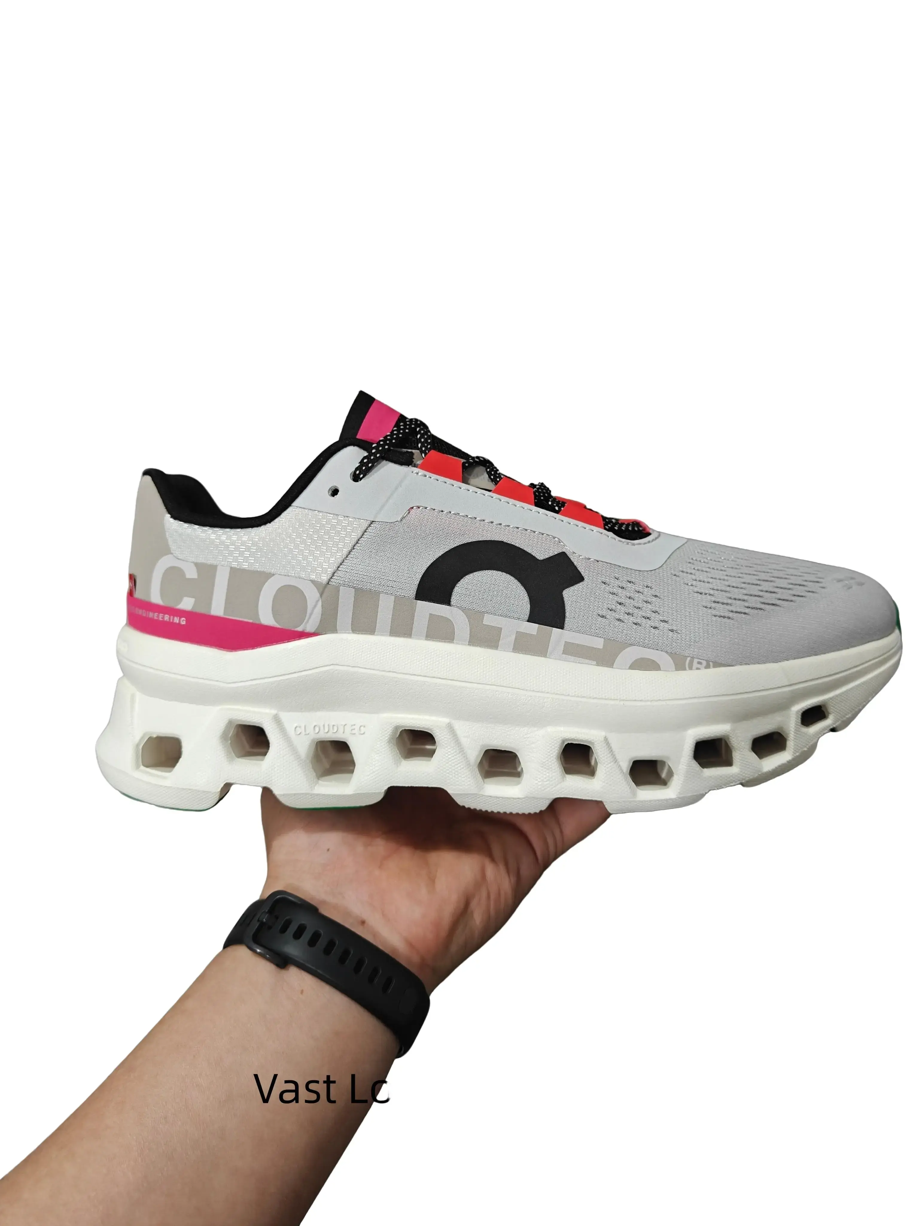 Unisex mesh running sneakers. Breathable woven upper & hollow cushion outsole for lightweight wear, grey-white-pink color collocation, full original shoe box included.