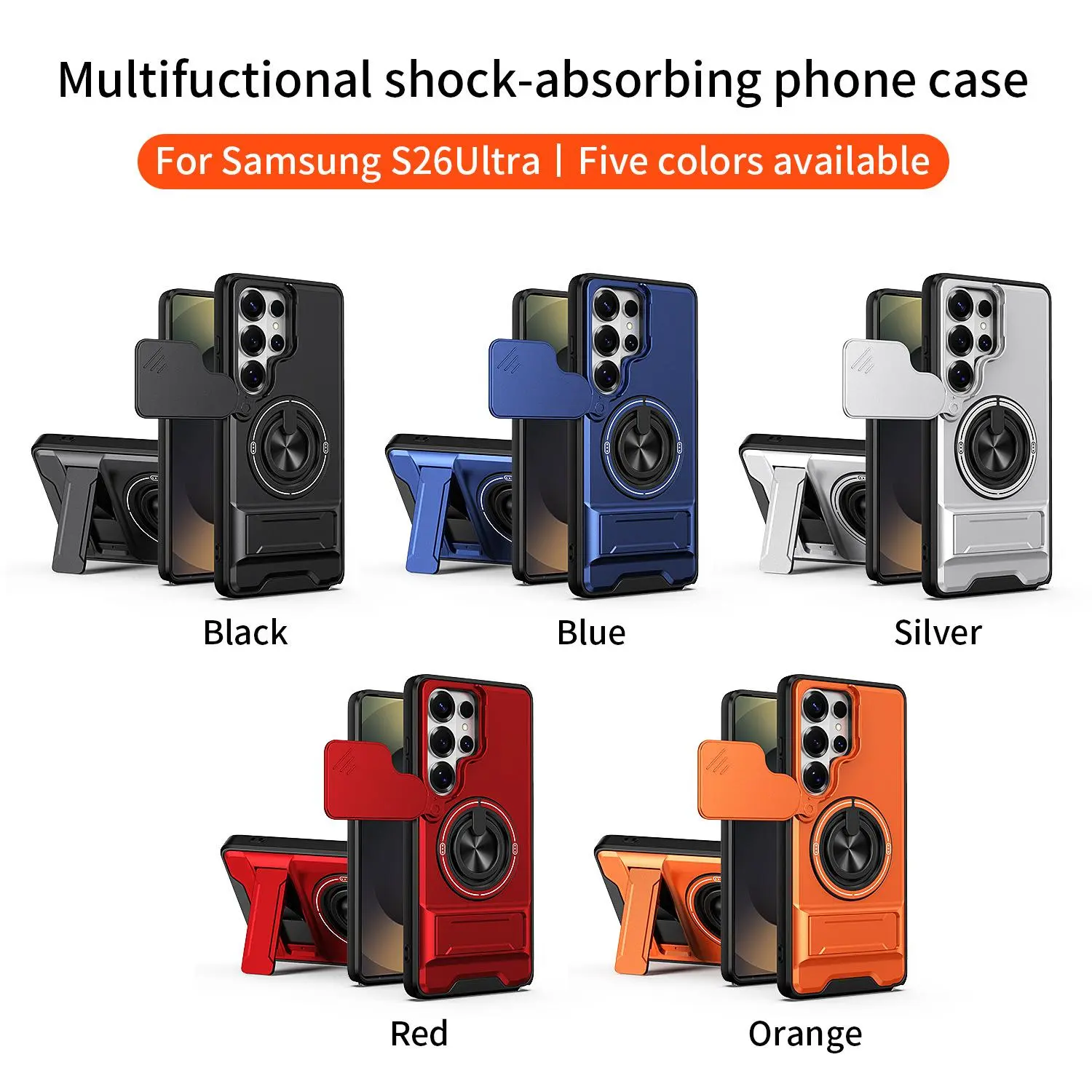 Rotating Ring Phone Case, Compatible with Samsung 26/25/24/23/22/21 Ultra, High-End Design, Practical Stand Case, TPU+PC Armor Shell, with Camera Protector, Unisex, Military-Grade Protective Case FOR Construction worker