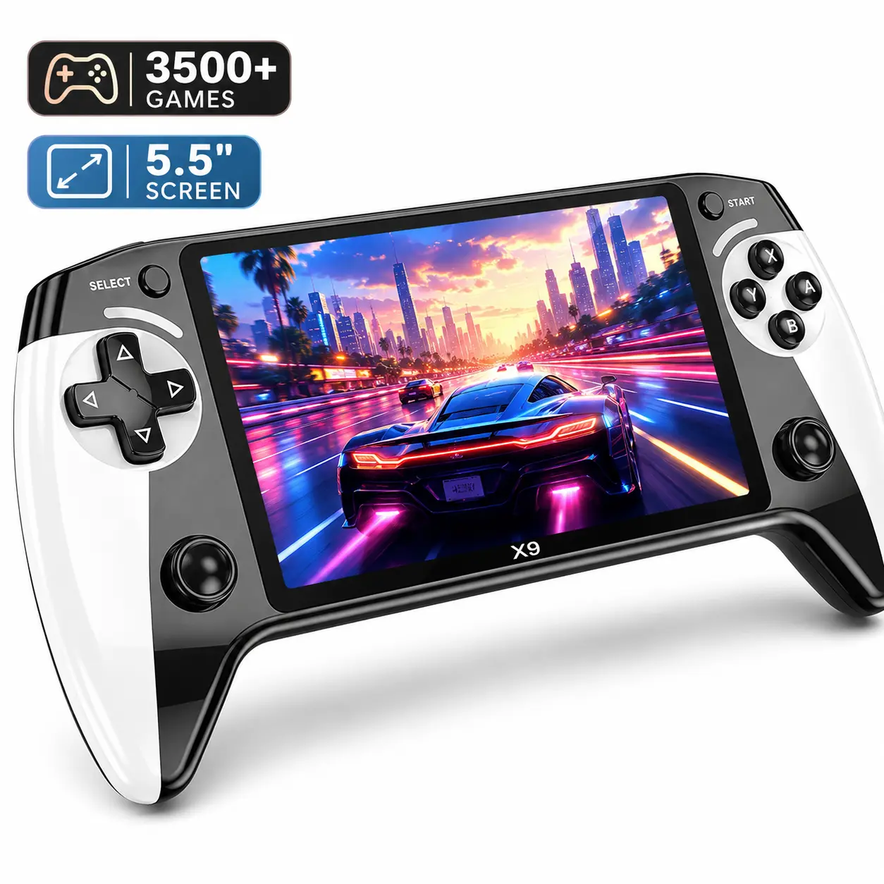 X9 Retro Game 5.5 Inch Portable Handheld Game Console, Rechargeable Retro Gaming Device with over 3500 Games, Perfect Gift for Adults and Kids