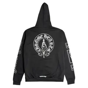 Women's Long-Sleeve Hooded Zip-Up Sweatshirt - Chrome Hearts x Deadly Doll Collaboration, Horseshoe Dagger Logo, All-Seasons Casual Clothes, Black White Pink Tops