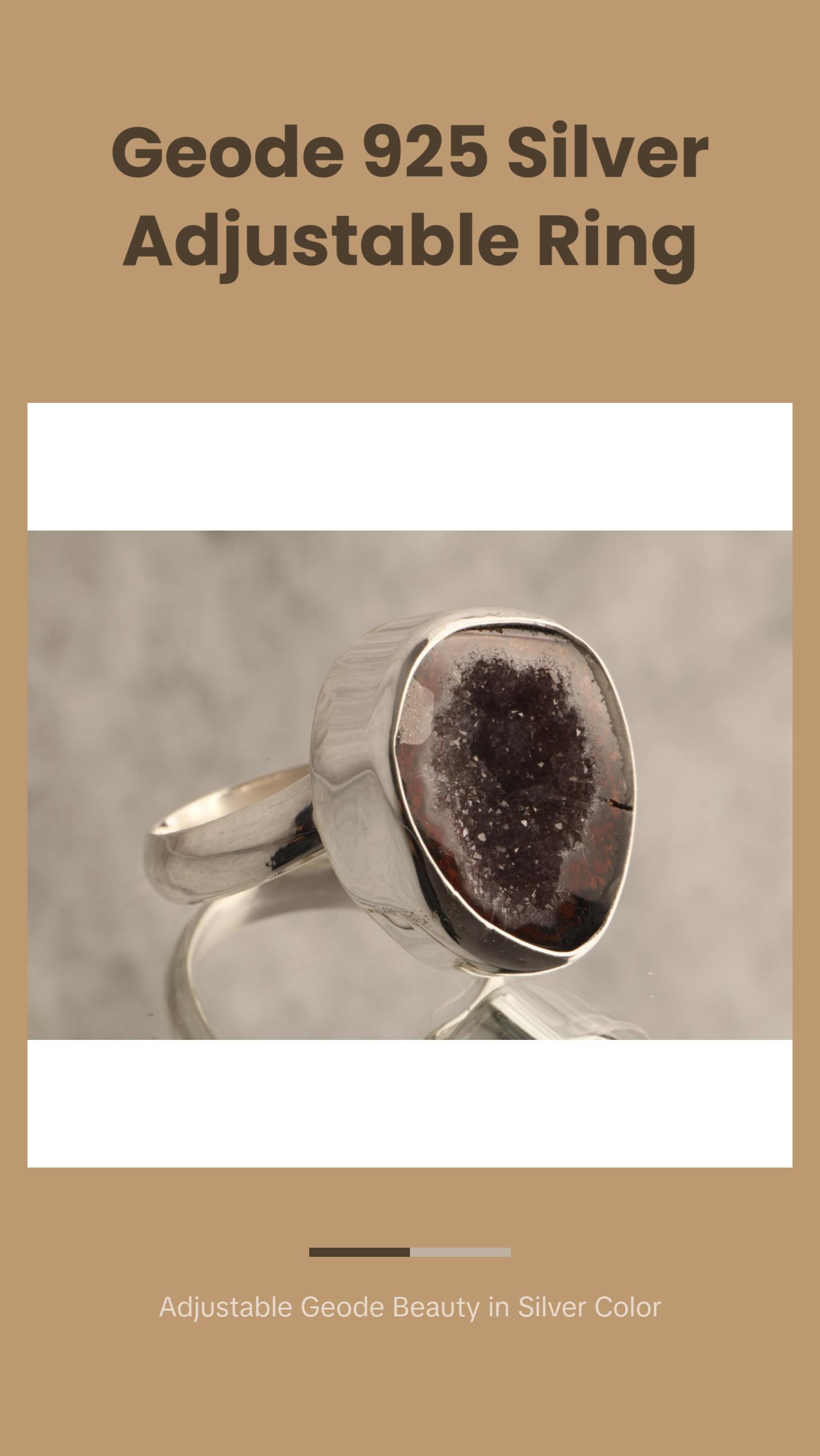 Earth's Heart - Geode 925 Sterling Silver Adjustable Ring