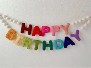 Happy Birthday Banner; Birthday Garland, Birthday Decor,Felt Banner, Neutral Birthday Decoration Banner