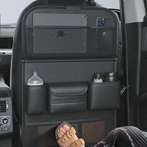 Premium Faux Leather Car Rear Seat Storage Bag, Foldable Table Tray, Multi-Pocket Hanging Organizer, Anti-Kick Pad, Seat Protector Cover, Car Accessory