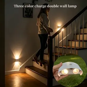 1pc Sports/Light Trichromatic Charging Double Wall Lamp, Touch Switch, Stepless Dimming, USB Charging, Three Color Mood Lighting, Suitable for Bedroom, Sitting Room, Corridor, Stairs, Kitchen, Porch, Office, Home Decoration, Parties
