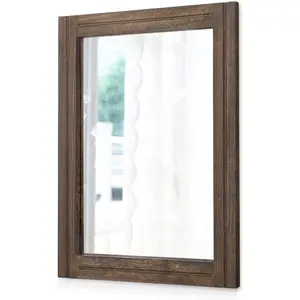 Rustic Wood Mirror Rectangle Decorative Wall Mirrors with Frame for Bedroom Living Room Home Entryway