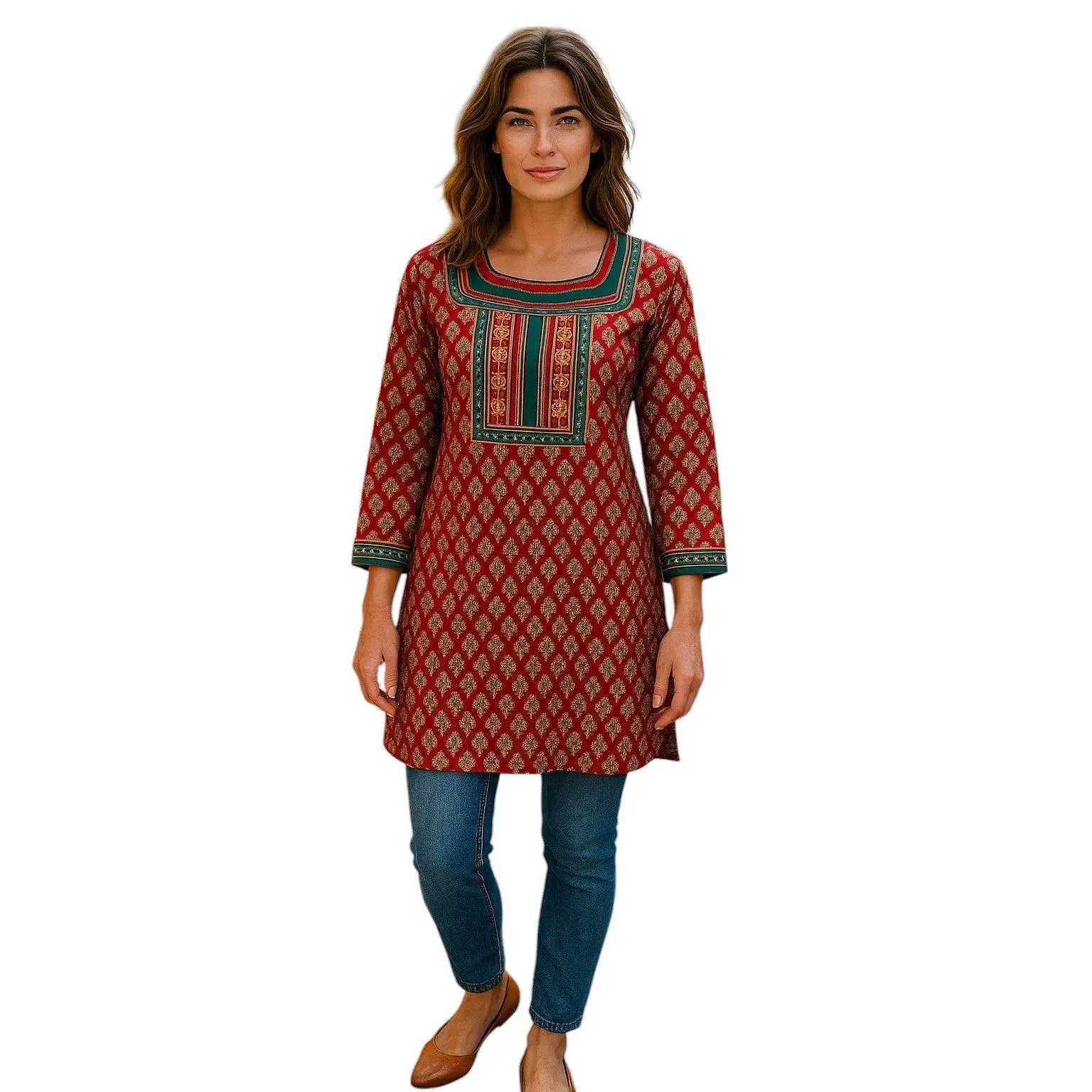 Women’s Printed Long Sleeves Crepe Kurti Tunic tops 1030-L