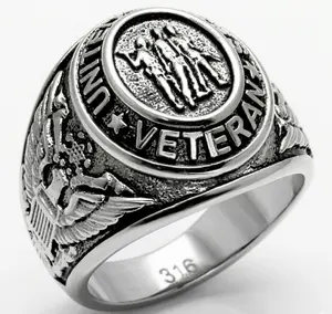 Tusk 316 Stainless Steel US Military Veteran Mens Wide Band Ring Hypoallergenic Durable Statement Ring for Men Accessories Vintage Rings Jewelry Size 8-13