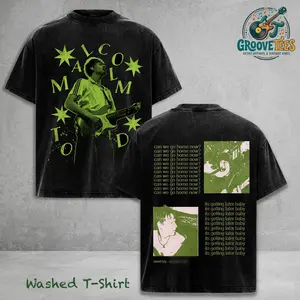 Malcolm Todd Portrait Graphic T-Shirt, Vintage Washed Black Oversized Shirt with Tracklist and Text Design, Heavyweight Streetwear Tee for Music Fans
