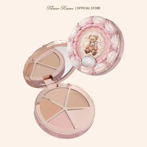 Flower Knows The Sweetie Bear Collection 4-Color Concealer Palette, High Coverage For Flawless Look, Skin-Matched Color Design, Suitable For Fair and Natural Skin Tones, #sohochic, Ideal for Christmas gift, Black Friday