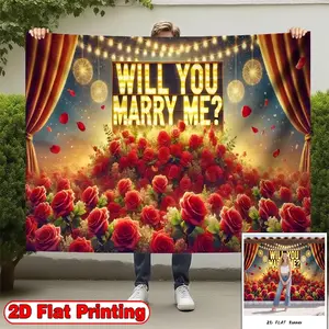 2D Flat Banners-1pc Polyester background banner-Will You Marry Me Theme design-Party Decoration for Wedding, Birthday, Anniversary, Ramadan, Easter, New Year, Valentine'S Day - Versatile Photo Booth Prop