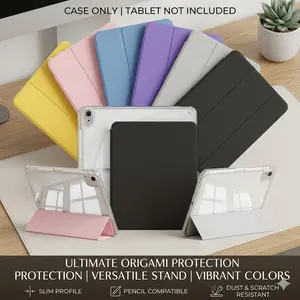 High-Grade Acrylic iPad Case, Full Body Shockproof Tablet Sleeve, Tablet Accessories, Anti-Drop Scratch Resistant, Pen Slot, Clear Three-Fold Stand