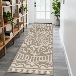 2 x 6 ft Hallway Runner Rug, Washable Non Slip Kitchen Rug with Rubber Backing, Low Pile Carpet Runners for Entryway Bedroom Laundry Room Living Room Farmhouse Floor Mat(Beige)