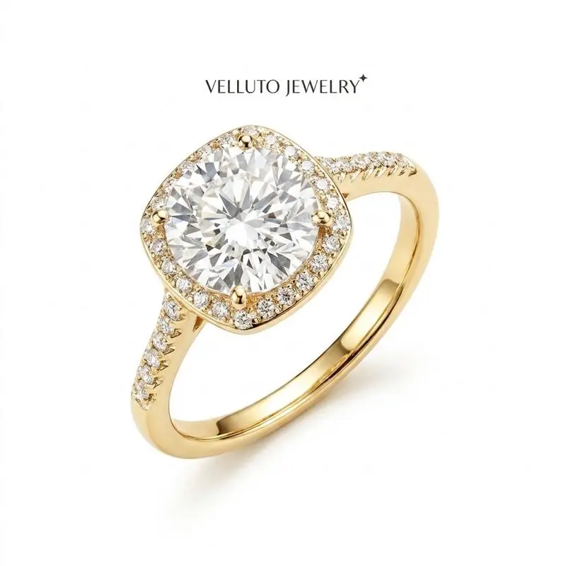 GOLD PLATED RIDESCENT BLUE MOISSANITE 2.0CTW VVSD Color - Vintage - Celebration Gift - Gold Plated Ring