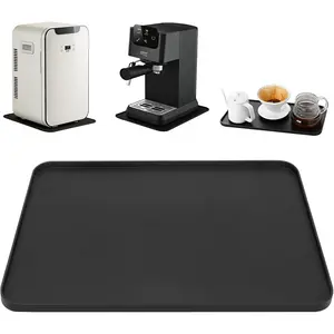 Mini Fridge Silicone Mat - 13" x 9" Convex Edge Drip Tray Under Refrigerator Mat - Carpet Floor Protector Leak Resistant Portable AC Pan for Washing Machine Black