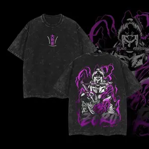 Zoro Asura x One'Piece' Anime Clothing Double Printed Vintage Oversized Washed Tee Unisex Oversize Anime Manga Merch Washed Heavyweight Cotton T-shirt, Gift For Anime Fan, OP Lover Men's Graphic Round Neck Fabric Menswear T