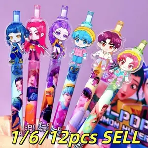 1/6/12PCS KPop Demon Hunters Huntrix Rumi Black Gel Pen Student Writinng Pen Anime Figure Stationery Study Supplies Gift 0.5mm Neutral Pen Black 0.5mm Acrylic Patch Pen High Beauty K-POP Press Pen Student Stationery