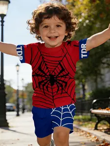 Spider-Man Print Spiderman Kids Set Boys Summer Cosplay Short Sleeve Shorts Two-Piece Baby Casual Clothing Gift