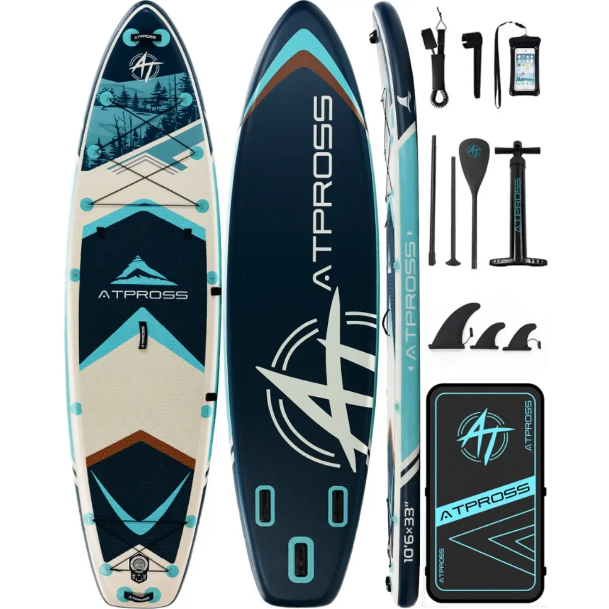 Inflatable Paddleboard 10'6"x33", Extra Wide and Stable SUP Board with Non-Slip EVA Deck for Adults, Outdoor Yoga, and Fishing, 400lbs Capacity, Complete Portable Backpack Accessory Kit