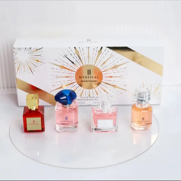 MYSTICAL Pour Femme 4-Piece Women’s Perfume Gift Set, 4 × 30ml (1.0 Fl Oz Each), Floral-Fruity, Jasmine, Musk and Woody Scents, for Daily Wear, Dating, Travel, Long-Lasting Portable EDP Spray Collection，perfect birthday gift，fruit scent,
