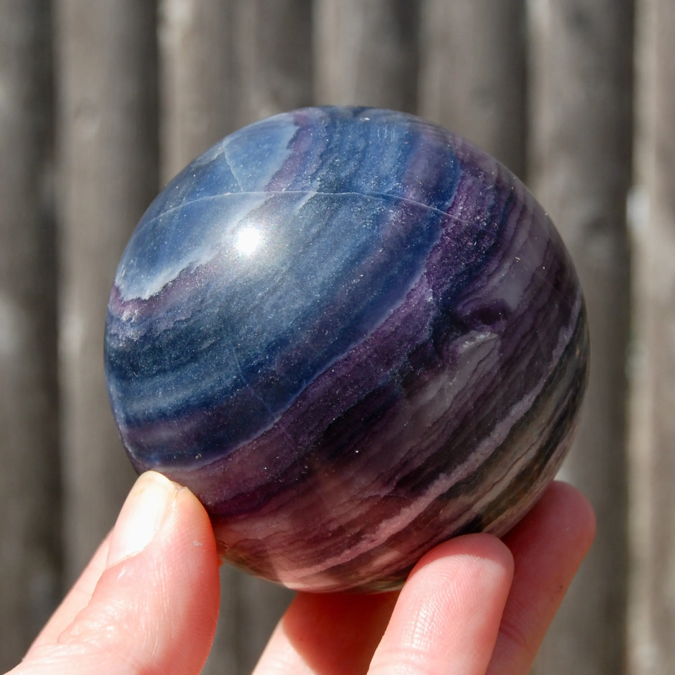2.7in 1.2lb Silky Fluorite Crystal Sphere, Purple Blue Fluorite