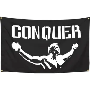 Arnold Conquer 3x5 ft Flag Inspirational Gym Office Wall Decor Tapestry Polyester Banner with Brass Grommets Indoor Outdoor Dorm Party Sign Living Room Home