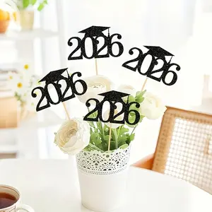 10pcs of Centerpieces, Featuring a Graduation Scallion Vase Decoration in Black And Golden for The 2026 Graduation, Graduation Party Decorations. This Elegant Design Includes a Graduation And Digital Elements, Graduation Party Decor