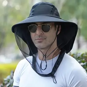 Unisex Wide Brim Fishing Hat with Integrated UV Protection Face Mask, Breathable Mesh Insect Windproof Dustproof Sun Hat for Fishing, Hiking, Camping, Gardening, Beach & All Outdoor Activities