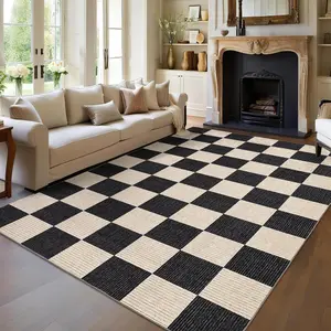 Garvee Washable Living Room Rugs 9x12 Large Modern Checkerboard Indoor Rug with Non-Slip Backing, Stain-Resistant Bedroom Carpet, Contemporary Geometric Floor Mats for Dining Room, Nursery