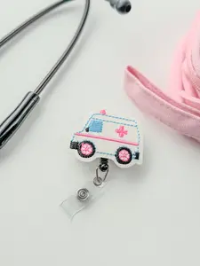 Ambulance Feltie Badge Reel EMS Gift Retractable Holder Fun ID Gift For Work Handmade Felt Badge Clip Healthcare Er Dept Badge Holder EMT
