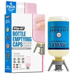 Flip-It! Bottle Emptying Caps - 6 Bottle Pack - Comes with Adapters for Any Screw Cap Size - Best Value Size Pack - Shark Tank Product