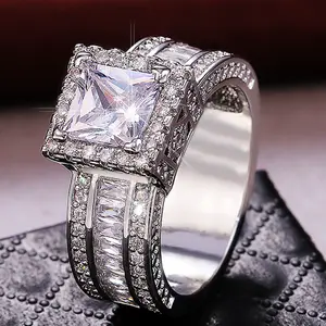 Jomu new  selling shiny zircon square ring fashion women's engagement proposal zircon ring wholesale