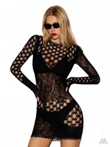 Obsidian Rose Distressed Lace Mini Dress | Long Sleeve Cut-out Bodycon Lingerie | Gothic Rockstar Girlfriend Aesthetic Outfit for Party & Night Out