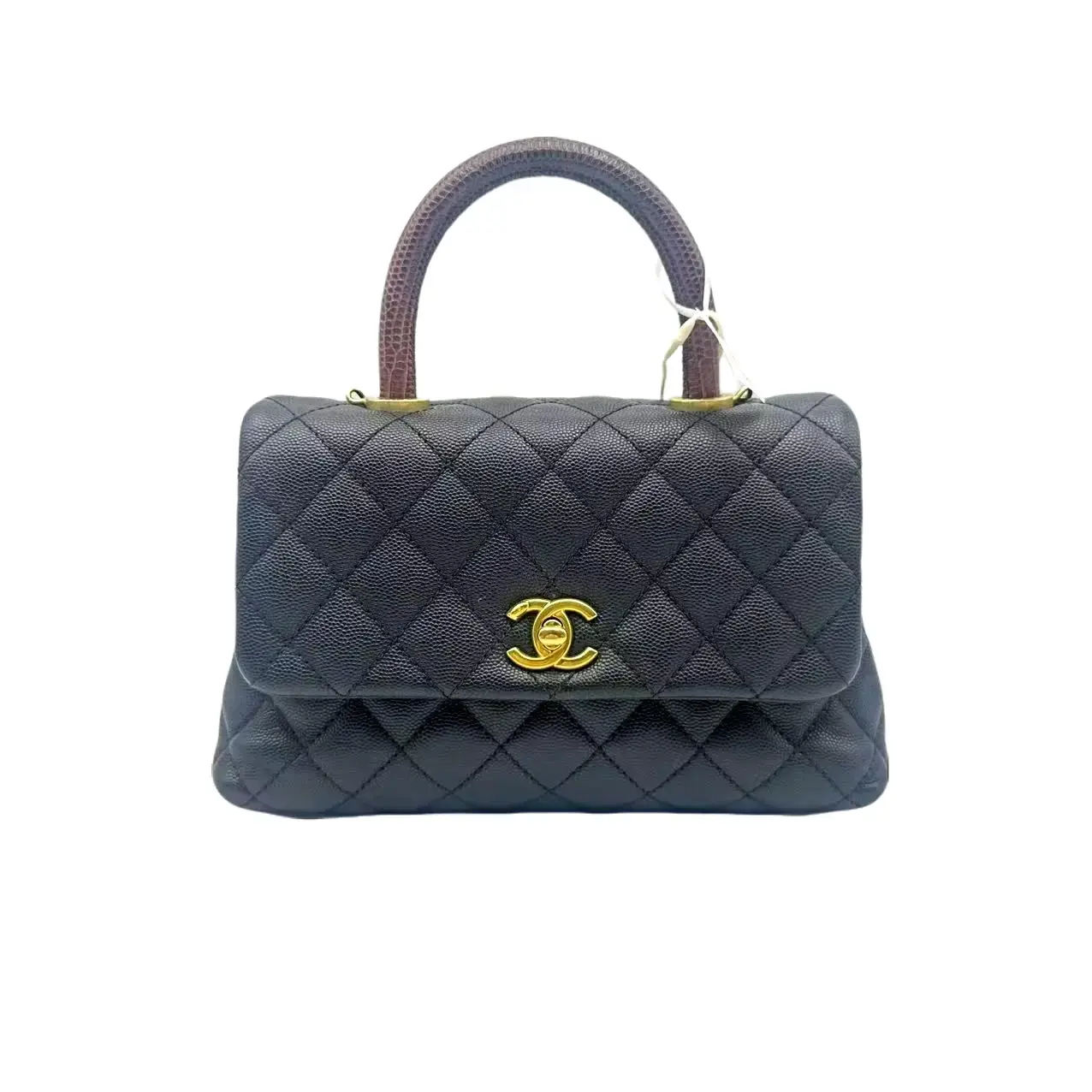 Pre-owned CHANEL HZ8 Limited Edition CF coco Handle Bag: Black caviar leather with a handle in a unique material and gold tone hardware. 70861