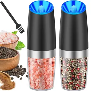 Electric Salt & Pepper Grinding Tool, Automatic Pepper Grinding Tool with LED Light, Battery Powered Adjustable Coarseness Grinding Tool Kitchenware, Salt Pepper Shakers