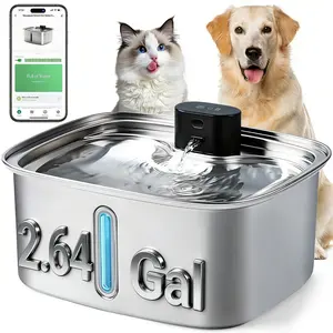 Dog Water Bowl Dispenser,Pet Fountain Stainless Steel with APP Monitoring for Large Dogs 10L/338 Oz Automatic with Deeper Drinking Tray, Multi-Filtration Cat Fountains Ultra-Quiet Pump 2.4G Wi-Fi