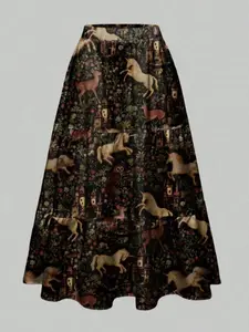 Gothic Dark Mystery Halloween Print Multi-Layer Cake Skirt (women's), Stylish Women's Dress, Perfect for Halloween Parties & Cosplay Events