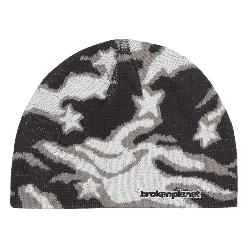 Y2K Beanie] Tooth Graphic Y2K Beanie Black & White Elastic Knit