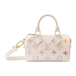 Louis Vuitton Nano Speedy Handbag for Women – Embossed Monogram, Gold Hardware, Watercolor Ombre, Grained Calfskin, Dreamy Purple