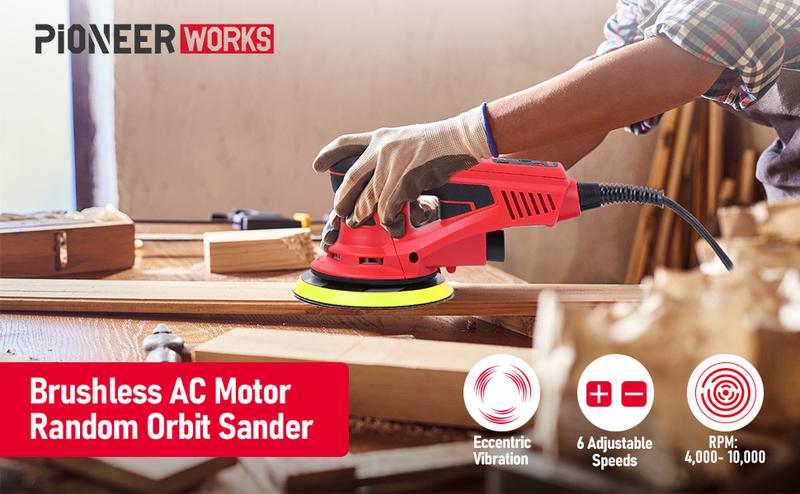 GARVEE Electric Random Orbital Sander,GARVEE Brushless Motor,Powerful 350W & Low Vibration Palm Sander,10000 RPM Variable Speed,6-Inch For Woodworking, Polishing,Carpentry