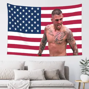 Dustin Poirier 40x60in American Flag Sports Star Tapestry – Wall Decor for Bedroom, Gym, Dorm, or Living Room
