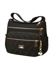 High-Quality Large Heart Embroidery Flower Pendant Zipper Multi-Pocket Design Women's Shoulder Crossbody Bag, Casual Shopping Bag, Quilted Crossbody Bag
