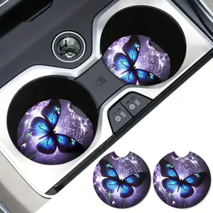 Butterfly Pattern Car Coaster, 2 Counts Round Anti Slip Car Cup Holder Mat, Fashion Car Cup Holder Decoration, Universal Car Interior Decoration Accessories, Boujee Car Accessories
