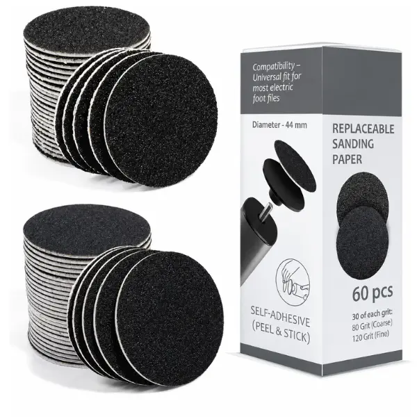 Foot File Refill Pads, 60 Pack Replacement Sanding Discs for Electric Foot File & Callus Remover, 80 & 120 Grit Self-Adhesive Pedicure Sandpaper Pads for Rough Skin and Heel Care