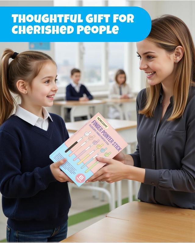 NOKOGMT - 6PCS Finger Pointer Stick for Classroom – Extendable Teacher Pointer Stick and Pointer Finger Tool – Colorful Hand Pointer Stick for Presentations – Telescopic Pointer Stick for Kids and Adults – Classroom Essentials